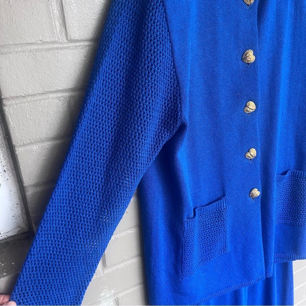 Vintage Blue Sweater Suit with Gold Heart Buttons 12 - Picture 3 of 11